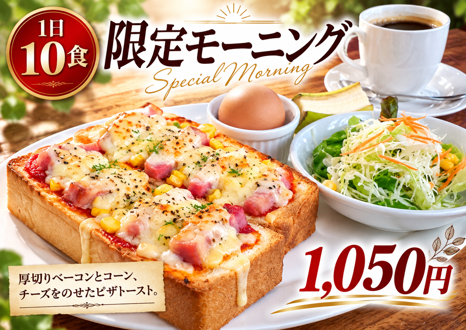 ★１日１０食限定★厚切りベーコンとコーンのピザトースト★